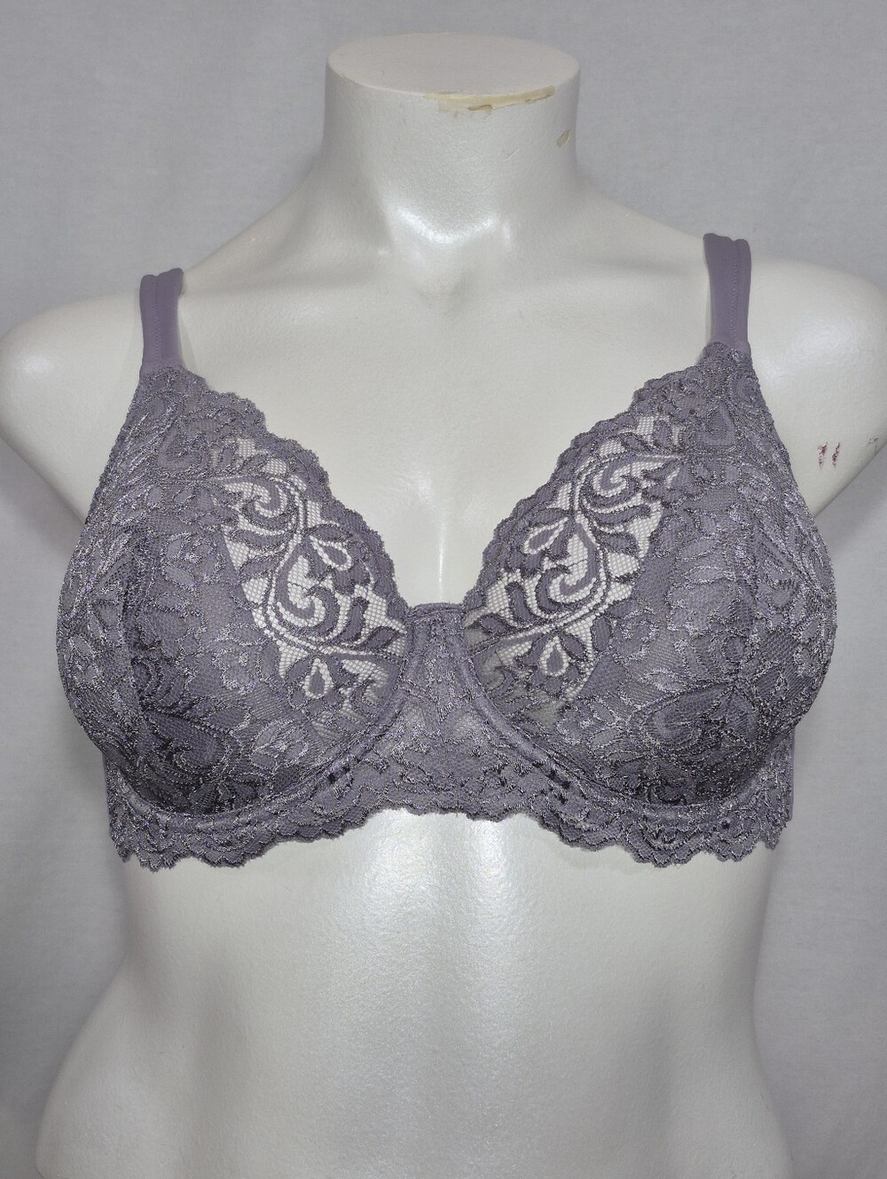 36DD Leading Lady 5044 Ava Scallop Lace Cup Underwire Bra Gray Lavender
